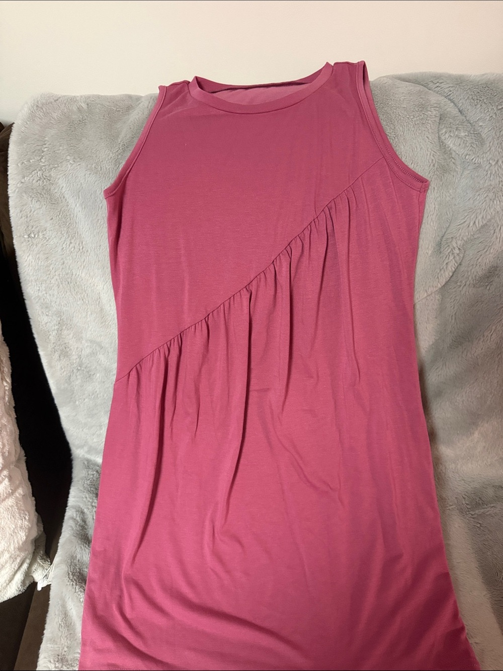 SHEIN Rose Pink Sleeveless Diagonal Ruching Dress